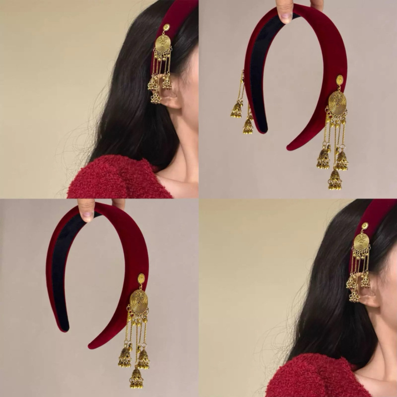 Miaojiang ethnic style black velvet hairband with a high-end feel, high head top headband, female hairpin, new Chinese-style headwear full figure
