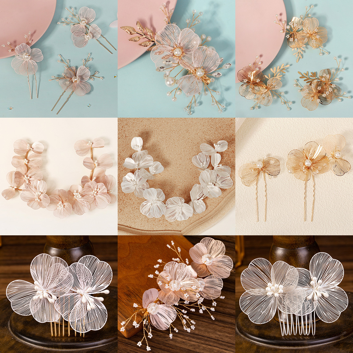 Handcrafted pearl headband, Korean-style elegant gold thread petal hair accessory set, bride's wedding headwear, Soo-hee dress headband full figure