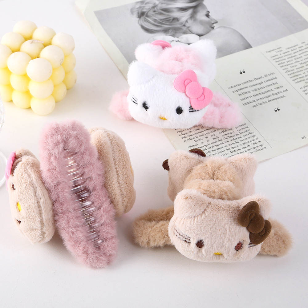 New Korean version sweet girl double-sided kt bow plush grab clip, cartoon cute shark clip, high appearance level hair clip details Picture