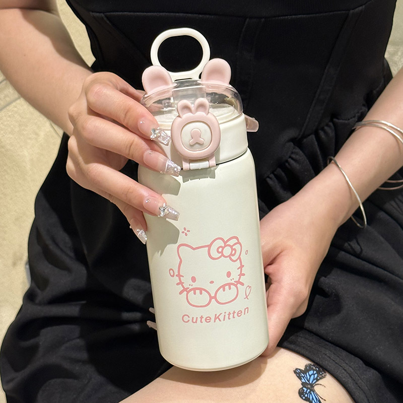 Cute children's cup, student water rabbit ear cap, straw, insulated cup, portable, small stainless steel cup Specification drawing