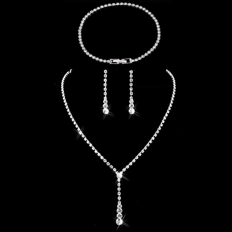 Cross-border platform recommendation: Bride's simple claw chain Full diamond necklace, earrings and bracelet three-piece set, factory direct sales full figure