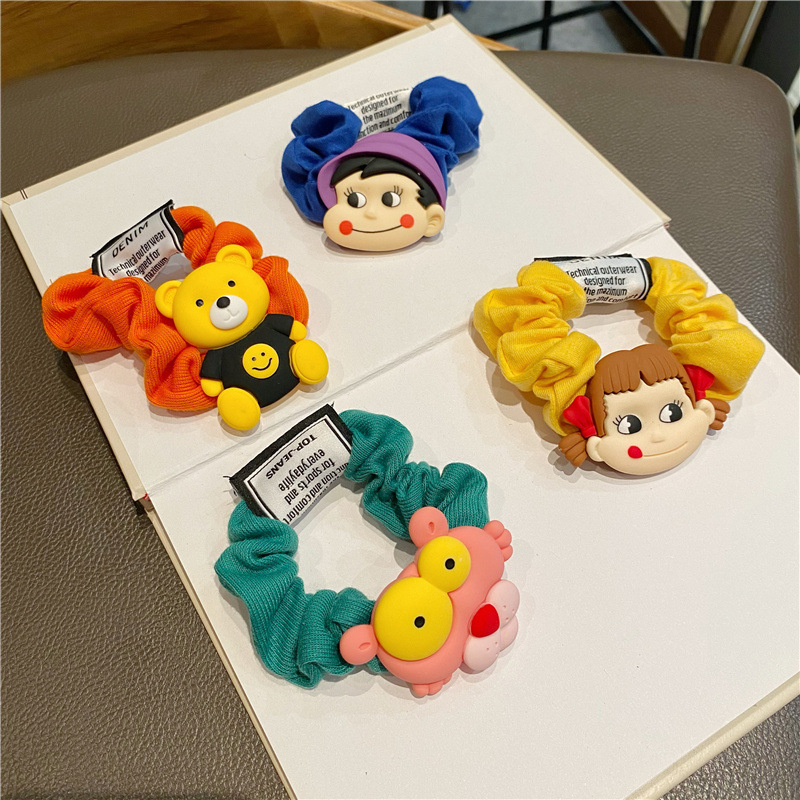 Korean version colorful fabric cartoon smiling face hair band, cute girl hair tie, children and adults' hair, flower girl hair tie, rubber band details Picture