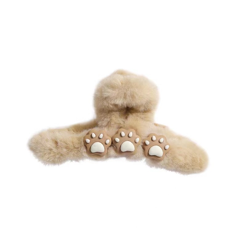 Autumn and winter plush claw, cat paw, bear hair, back of the head, shark clip, hair clip, children's hair clip, headwear Item Picture