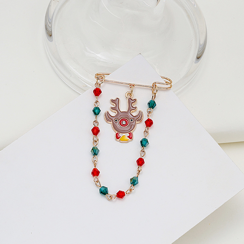 New cartoon Christmas brooches, retro metal tassels, oiled Christmas wreaths, elderly brooches and pins Specification drawing