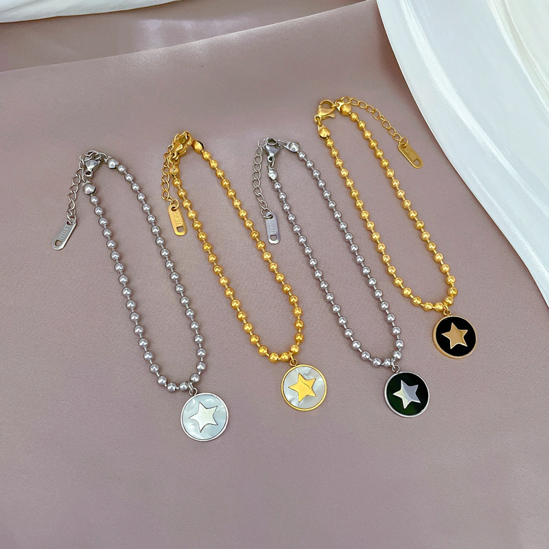 【 All-titanium Steel 】 Dongdaemun Personalized Round five-pointed star mother-of-pearl bracelet, a retro best friend of a female Internet celebrity full figure