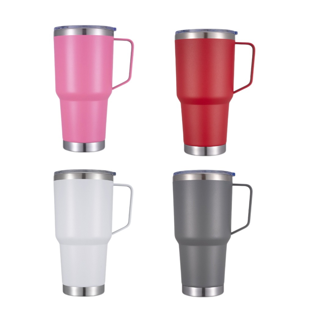 Cross-border in-stock 20oz/30oz handle car cups, 304 stainless steel insulated cold-sprayed plastic coffee straw ice cup details Picture