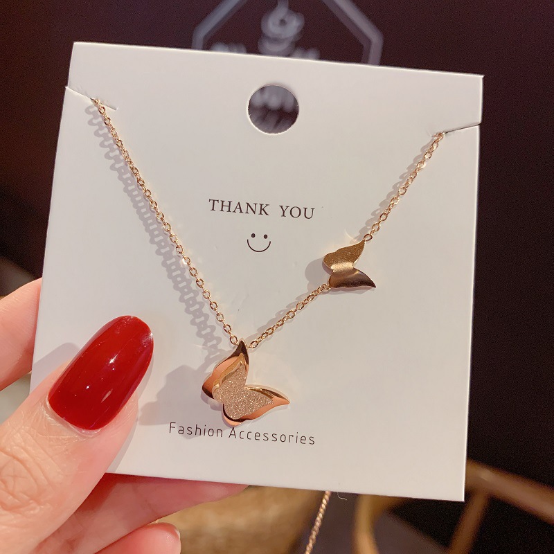 Titanium steel frosted butterfly necklace, a niche and trendy girl's unique collarbone chain, a popular online celebrity that doesn't fade, and a cold style necklace with accessories full figure