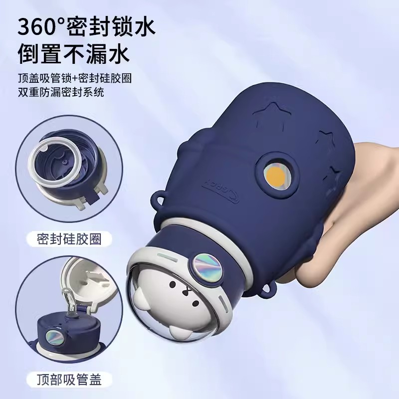 Children's insulated cup, 304 stainless steel, female student, large-capacity anti-drop straw cup, water cup, high appearance level, thickened cup Specification drawing