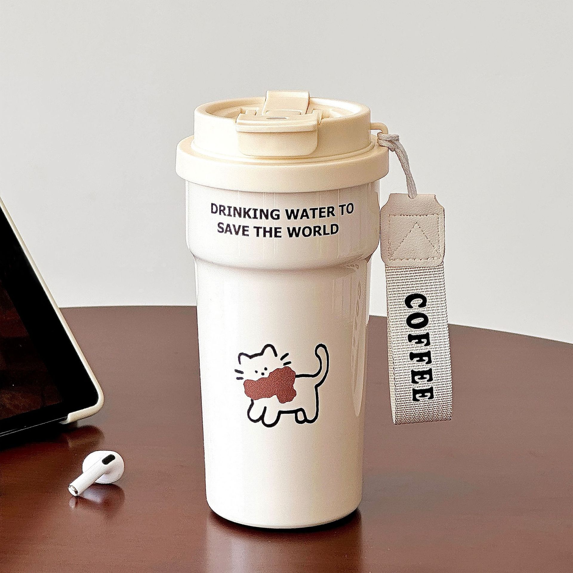 Simple puppy water cup, double drinking, cute cartoon portable coffee cup, high appearance level, stainless steel cup for female couples Specification drawing