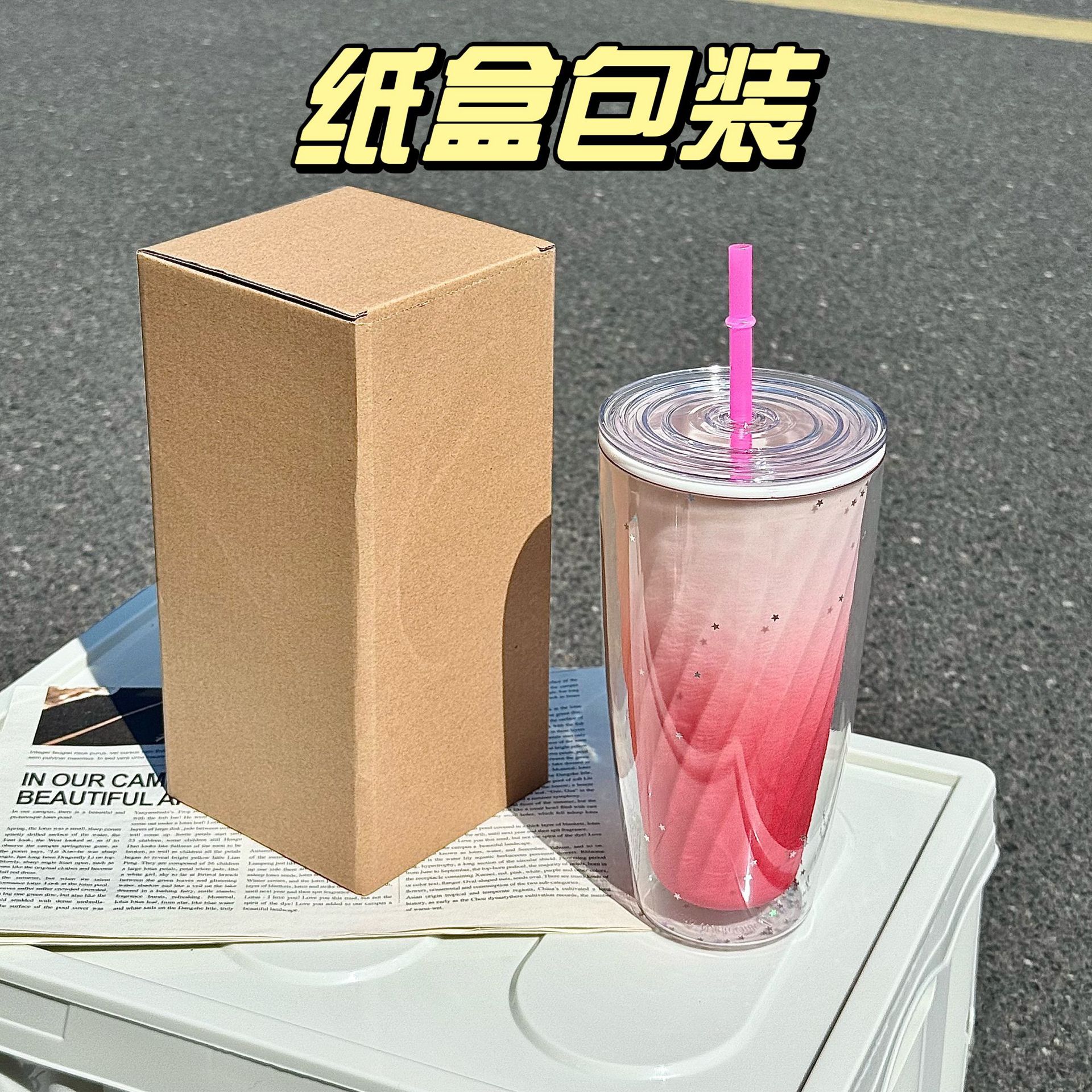 Wholesale of new summer water cups, double-layer high appearance level, desktop straw cups, simple cross-border plastic cups for students and couples Application Scenario