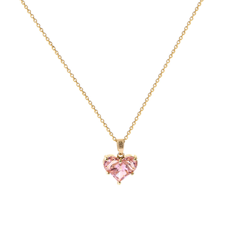The pink heart-shaped zircon titanium steel necklace exudes an ethereal feminine charm and is versatile. The heart-shaped collarbone chain is a bestseller and a popular online celebrity necklace accessory Item Picture