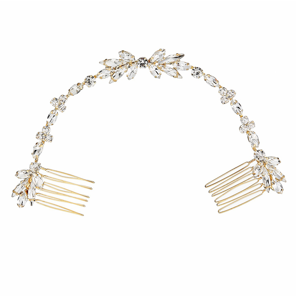 New European and American jewelry, crystal floral hair combs, wedding updo headwear, creative water diamond soft chain bridal comb Item Picture