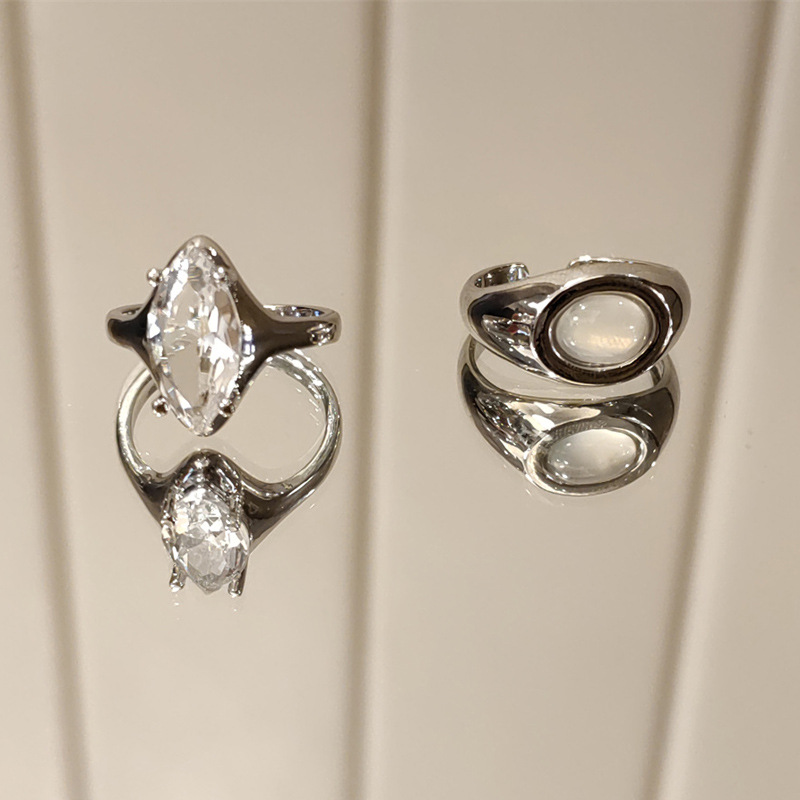 ins Cold style opal irregular opening ring for women's niche design geometric zircon high-end index finger ring Application Scenario