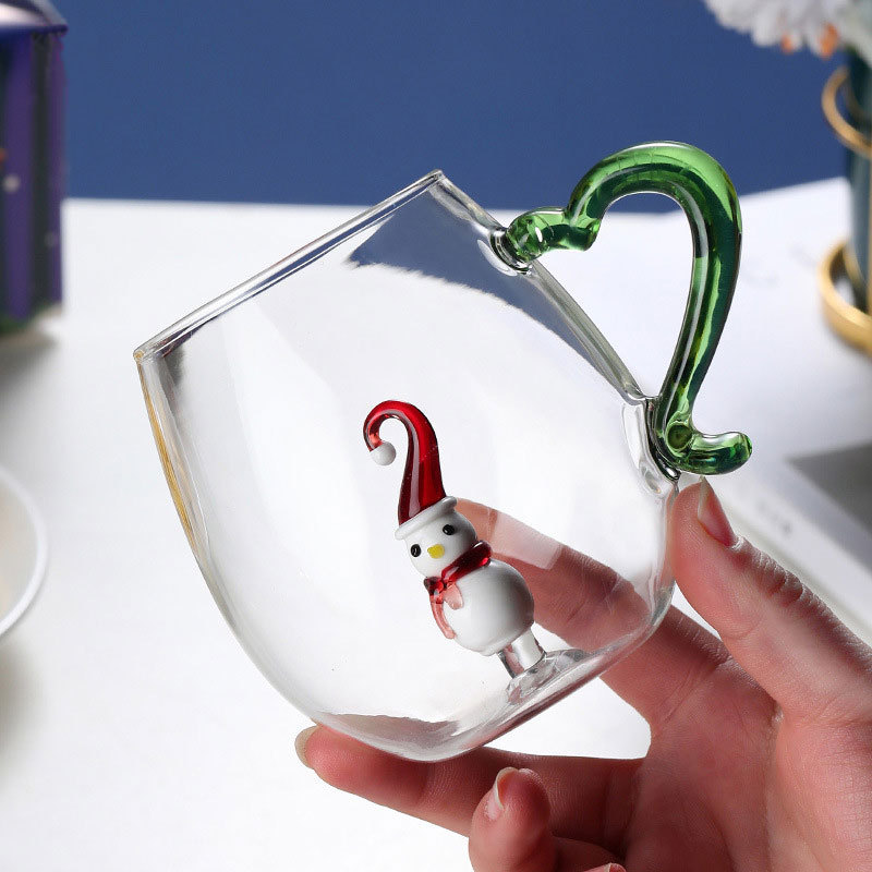 Creative Christmas glass cups, snowman Christmas tree glass cups, animal glass cups, gift sets, can be printed with logos Specification drawing