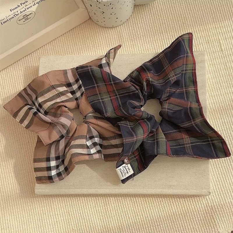 British college style patterned square scarf, hair tie, versatile fabric label, button, hair tie, hair band, low ponytail hair tie, hair accessory full figure