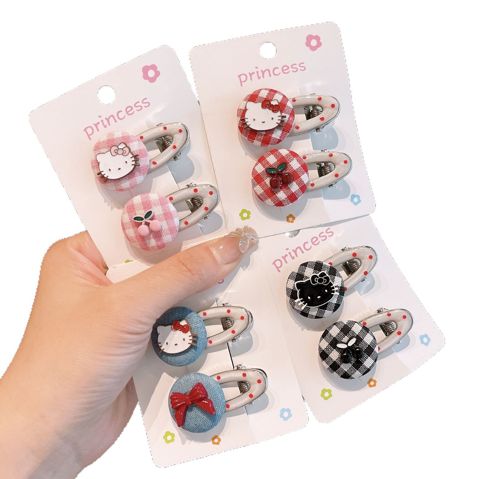 Cute checkered kt cat metal hair clips, versatile bangs clips, broken hair clips, and versatile side clips for a fresh and innocent girl Item Picture