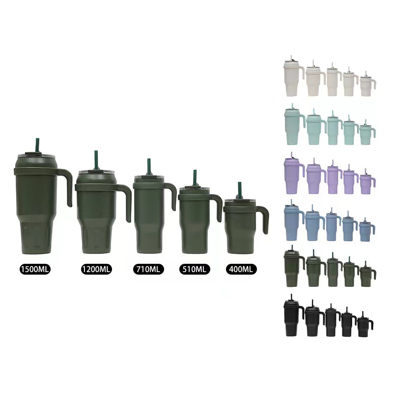 New cross-border vacuum 304 stainless steel insulated cup with handle, portable car cup, giant straw cup full figure