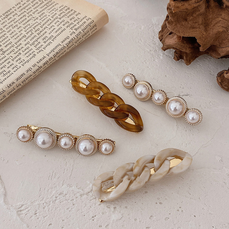 Retro chain pearl hair clips, top clips, side clips, popular bangs clips, Korean hair accessories for girls Specification drawing
