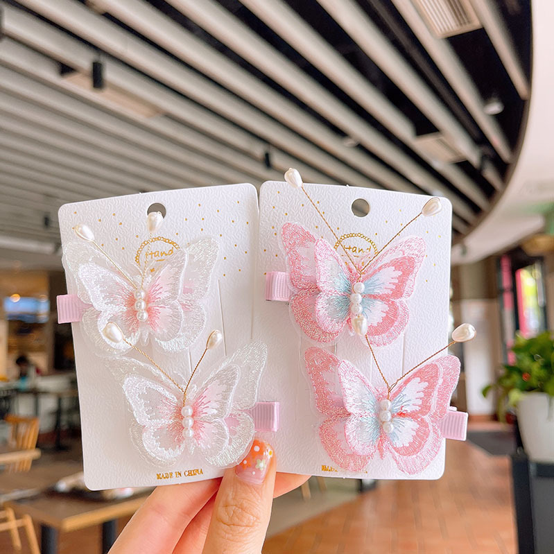 Children's super fairy-knit hair clips, lace, butterfly flapping headwear, girls' cute broken hair, ancient-style side clips wholesale Specification drawing