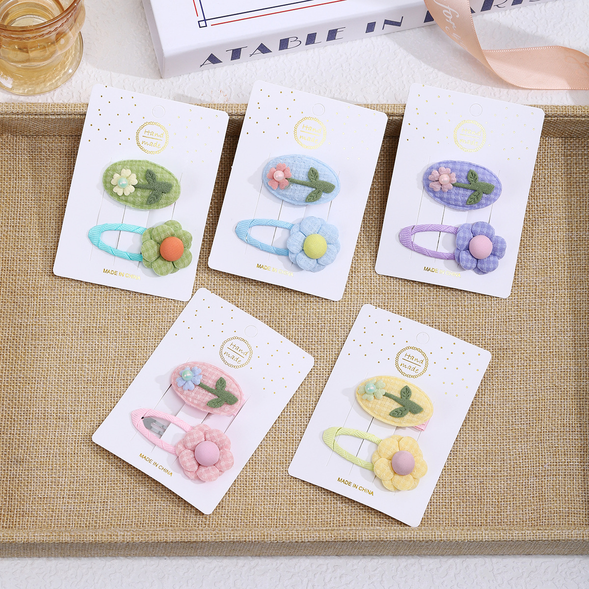 Children's flower hair clips, girls' fresh and cute hair clips, broken hair without damaging hair accessories, girls' fabric side clips, bangs clips full figure