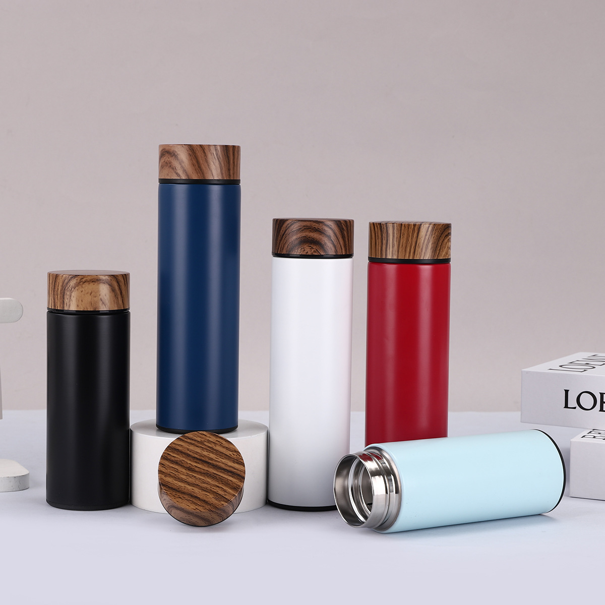 304 stainless steel wood grain lid insulated cup, double-layer vacuum creative straight cup, high-end business gift cup for car Specification drawing