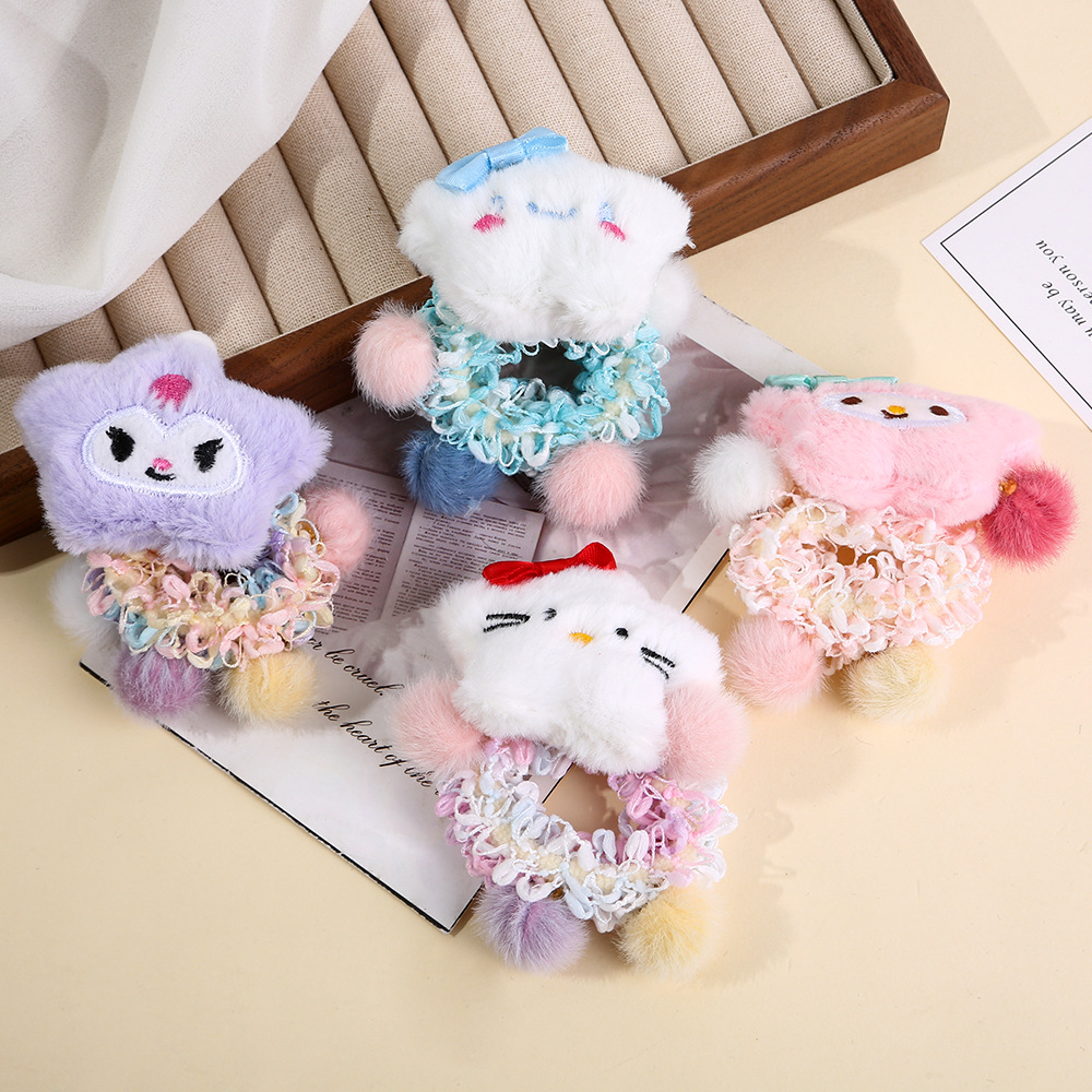 Children's Kuromi Hair Tie 2024 New Style Plush Star Cute hair band Little girl Tied in a ponytail Bun hair accessory full figure