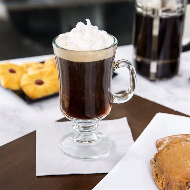 Lizun Creative Irish coffee cups, high-legged milk tea cups, beverage cups, juice cups, glass cups wholesale with logo printing Specification drawing