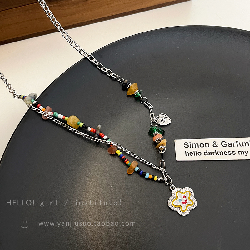 Light luxury and niche summer colorful dopamine titanium steel necklace for women 2023 new style, fashionable and high-end design sense collarbone chain Specification drawing