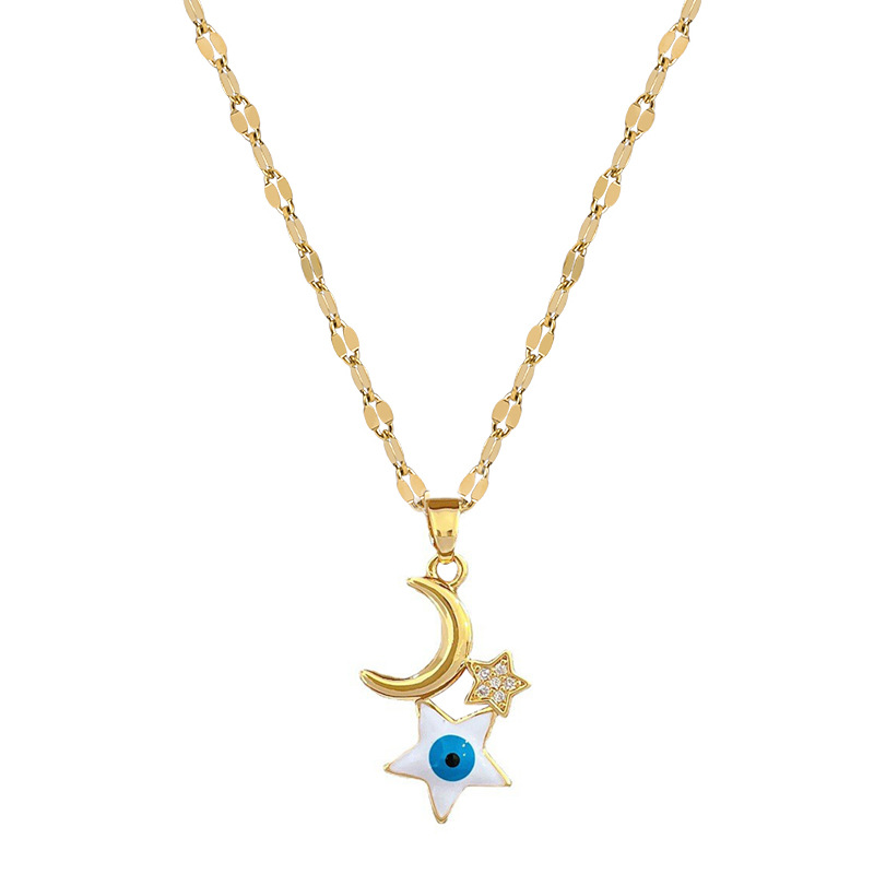 【 Titanium Steel 】 Star Moon Eyes, luxurious cross-border banquet and wedding necklace, versatile collarbone chain for female Internet celebrities, titanium steel Item Picture