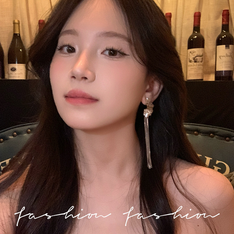 European and American retro light luxury style long tassel earrings, unique and niche design for women, exaggerated and individual earrings and earrings Specification drawing