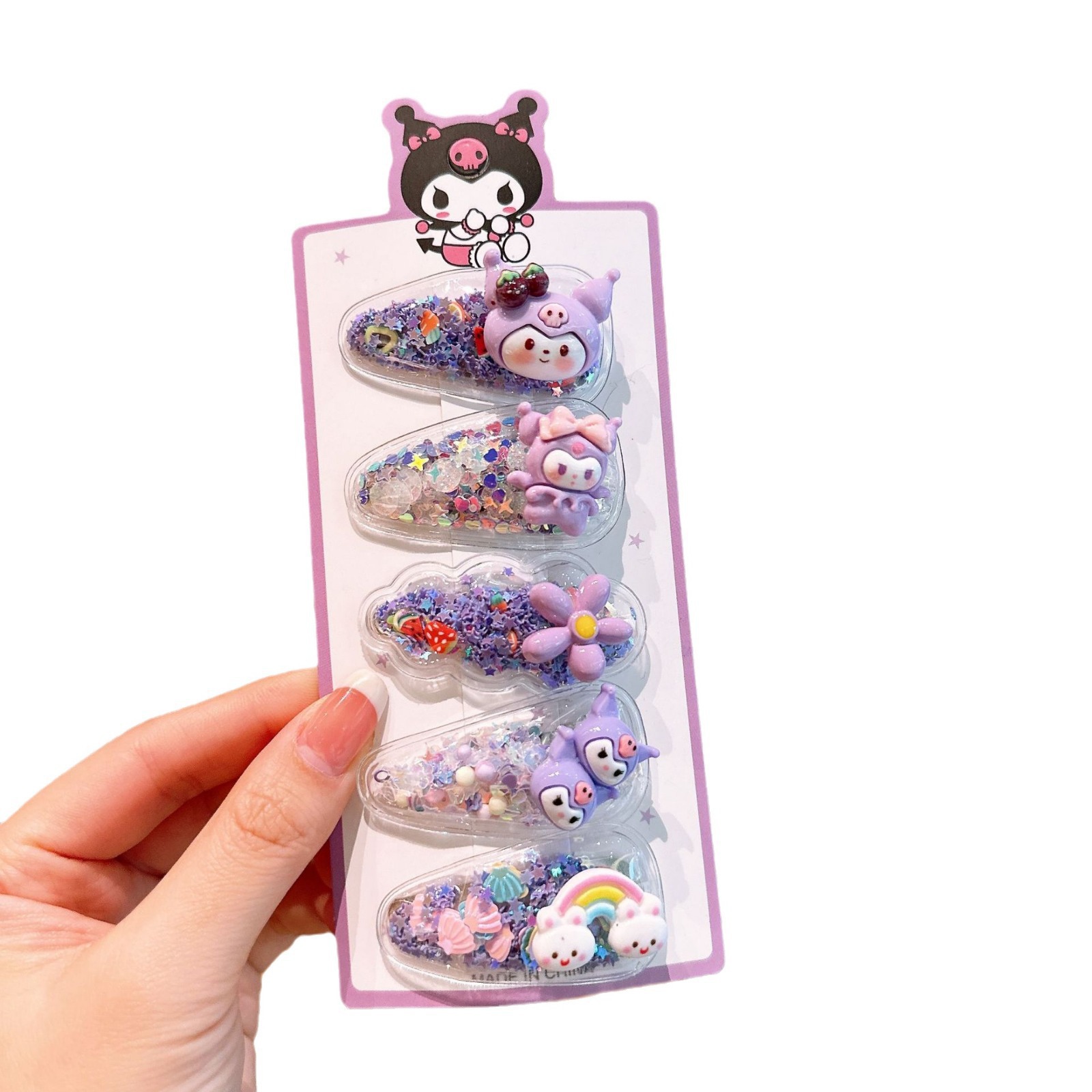 New children's flowing sand clips, cute Sanrio hair clips for girls, student bangs, small hair clips, bb clips for girls, sweet hair clips Item Picture