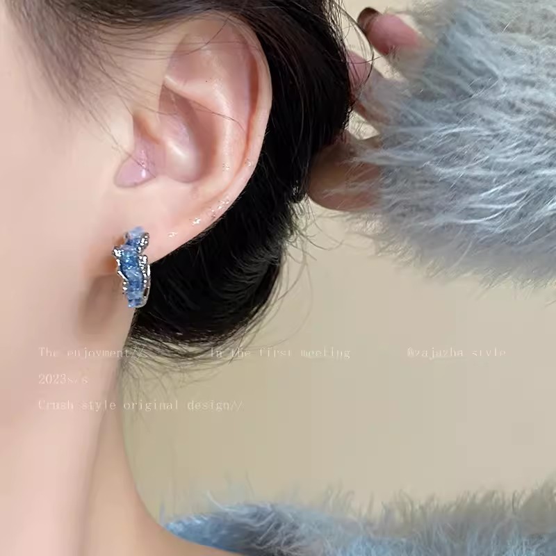 Blue earring women's Summer 2025 New bestseller Sweet and cool fashion earrings, niche design sense Korean high-end earrings Specification drawing