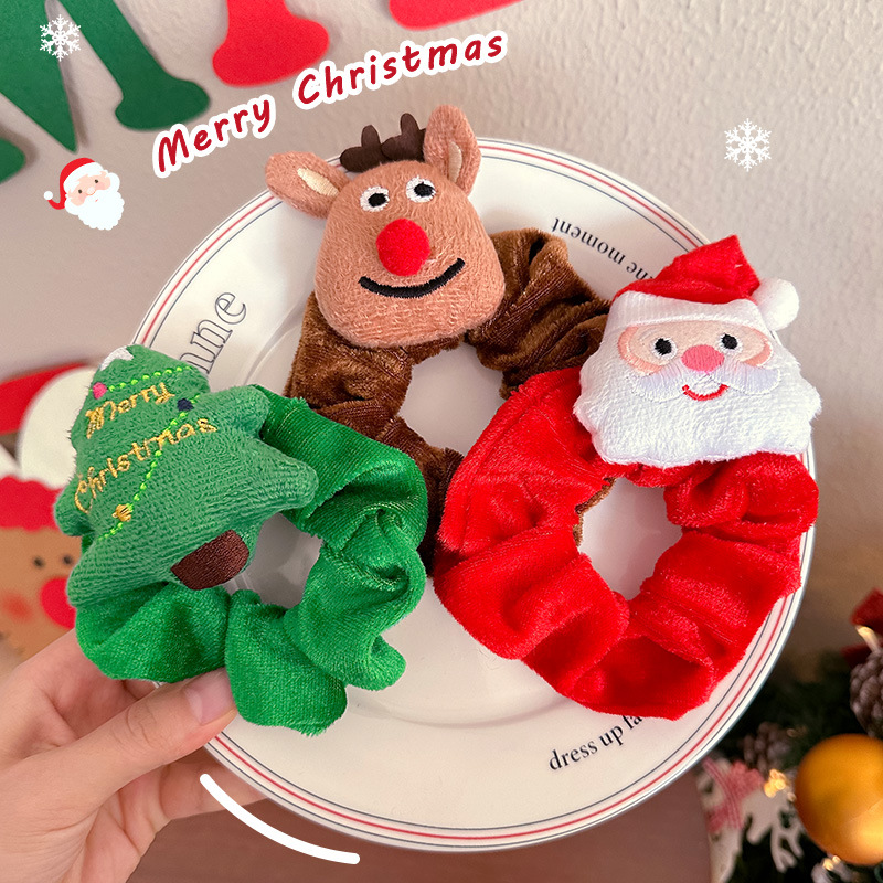 Christmas headwear, elk old Man Large intestine hair band, women's high-elasticity hair tie, leather band, fun atmosphere hair accessory Specification drawing