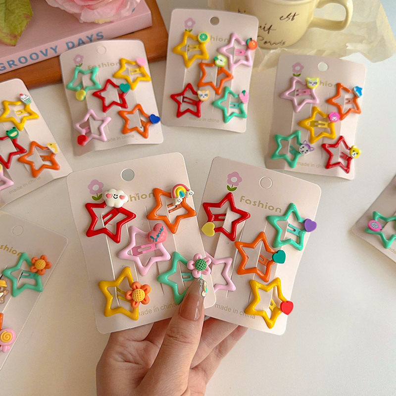 Colorful cartoon children's five-pointed star hair clips, new star bb clips, cute girl side hair clips, baby broken hair clips Specification drawing