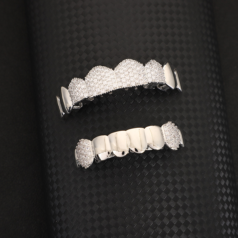 European and American style vampire fangs six-toothed smooth personality double-piece zircon braces, hip-hop man nightclub special teeth decoration details Picture