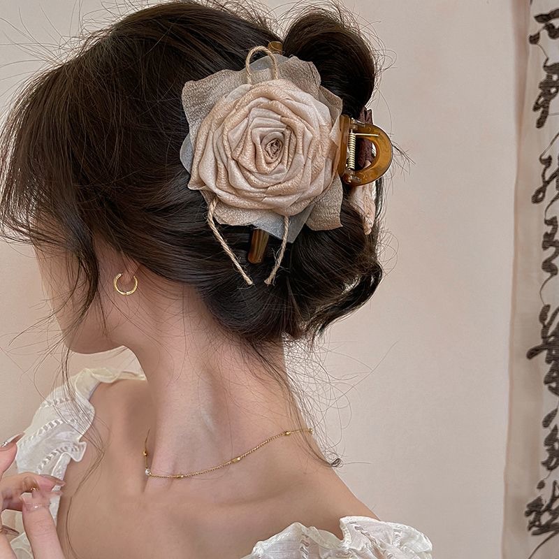Maillard dried rose flower grab clip, retro back head updo large hair clip, high-end shark clip hair accessory details Picture