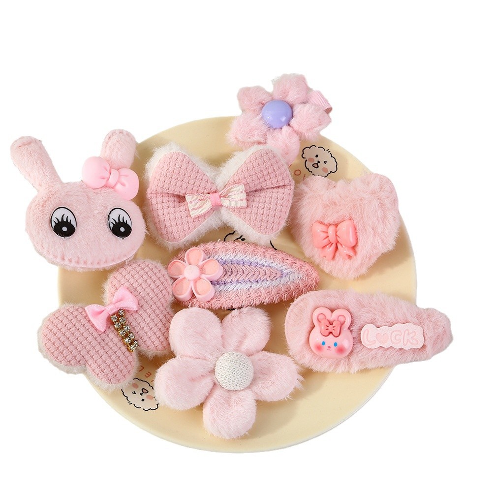 Autumn and winter cartoon cute hair clip set, children's sweet style bow rabbit eight-piece set, bangs broken hair clip and hairpin Item Picture