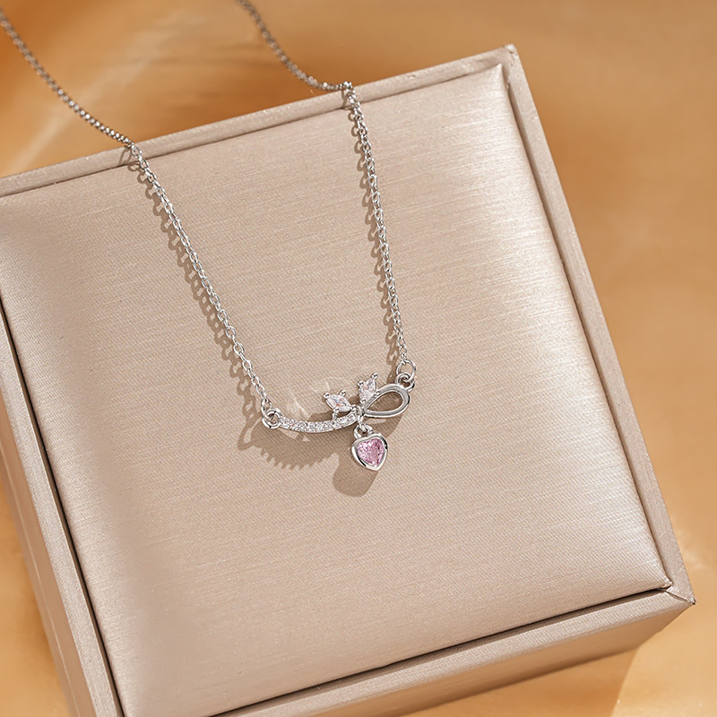 Korean InS-style zircon bow pendant titanium steel necklace women's fashion colorful tassel collarbone chain accessory wholesale Application Scenario