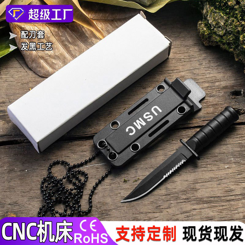 Mini outdoor knife, stainless steel camping key, small straight knife, survival chain, Yangjiang knife, multi-purpose portable knife full figure