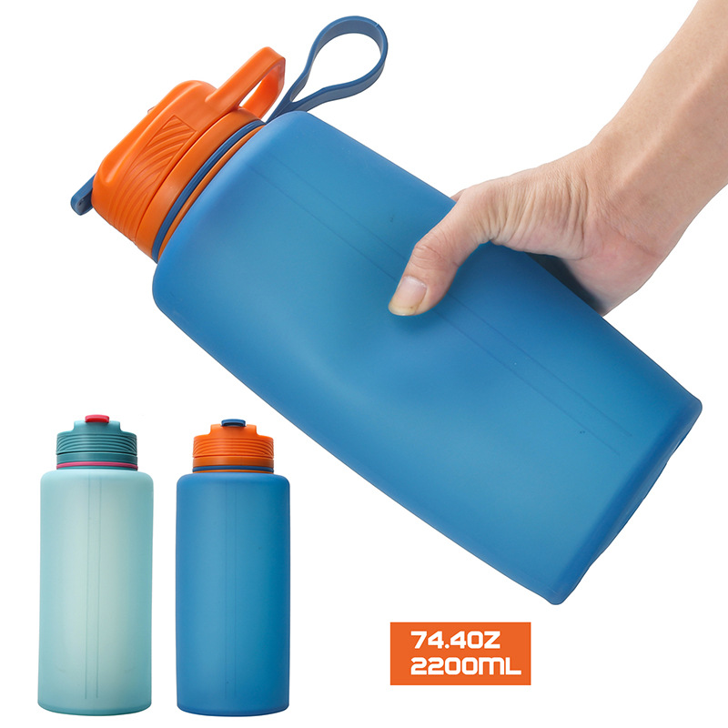 1L portable sports water bottle, hand-held creative silicone folding cup, outdoor travel straw water cup in stock Specification drawing