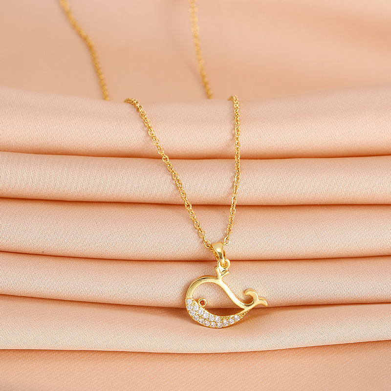 A new 18k gold-plated cute little whale titanium steel necklace in Korean style, a fresh and trendy female Instagram collarbone chain that doesn't fade Specification drawing