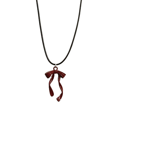 A new Korean Instagram-style sweet, cool and pure girl style wine red bow necklace with a spicy girl niche collarbone chain Item Picture