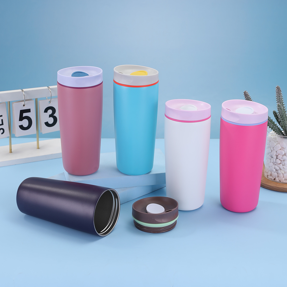 Owala-style stainless steel insulated cup, simple and fashionable coffee cup, outdoor portable and portable drinking cup details Picture