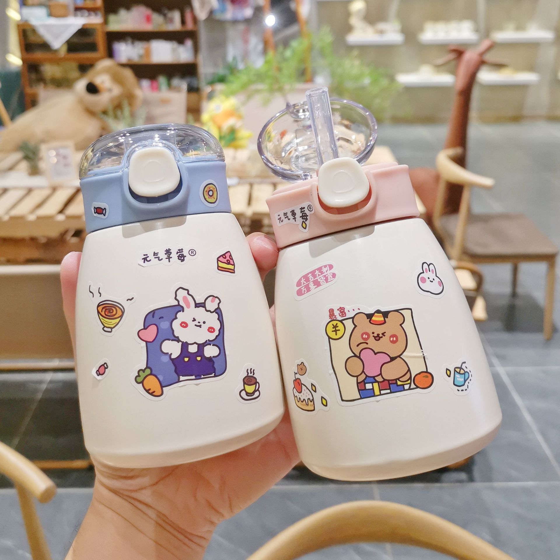 Cute insulated cup, small belly, compact and simple, portable straw cup, anti-drop, high appearance level stainless steel cup full figure
