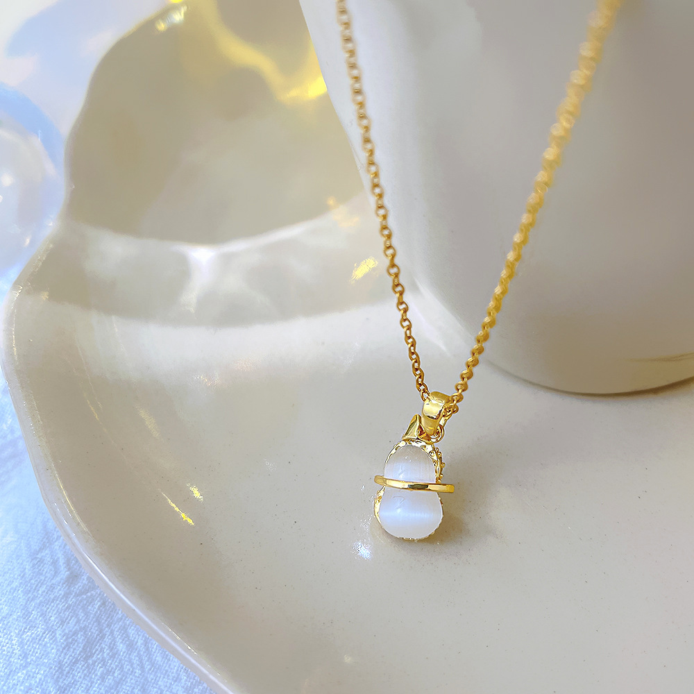 Double-sided cat's eye gourd necklace for women, real gold electroplated with micro-inlaid zircon full diamond pendant, titanium steel light luxury collarbone chain Specification drawing