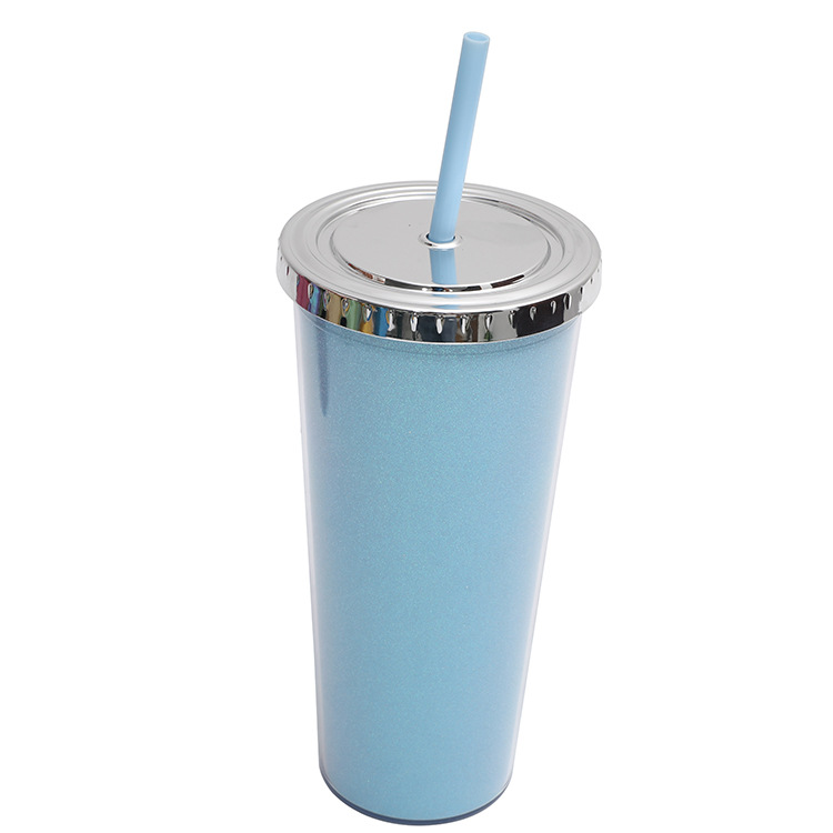 Cross-border Amazon factory direct supply double-layer plastic cups, electroplated silver lid straw cups, small gold onion high appearance level water cups Item Picture