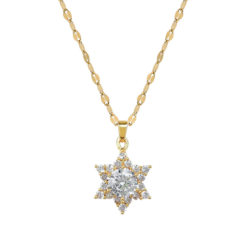 【 Titanium Steel 】 Micro-inlaid light luxury zircon snowflake cute and exquisite micro-inlaid necklace for women's fashion trend collarbone chain manufacturer Item Picture