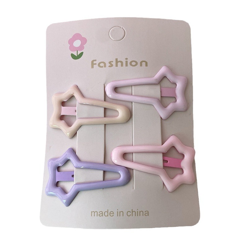 Purple and pink star hair clips, children's colorful bb clips, girls' forehead fringe clips, cute baby hair accessories and hair clips Item Picture