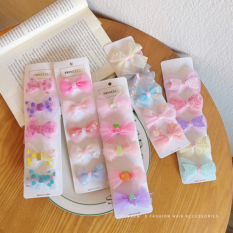 Korean cute princess bow hair clips, spring children's cartoon little girl bangs clips, baby broken hair clips full figure