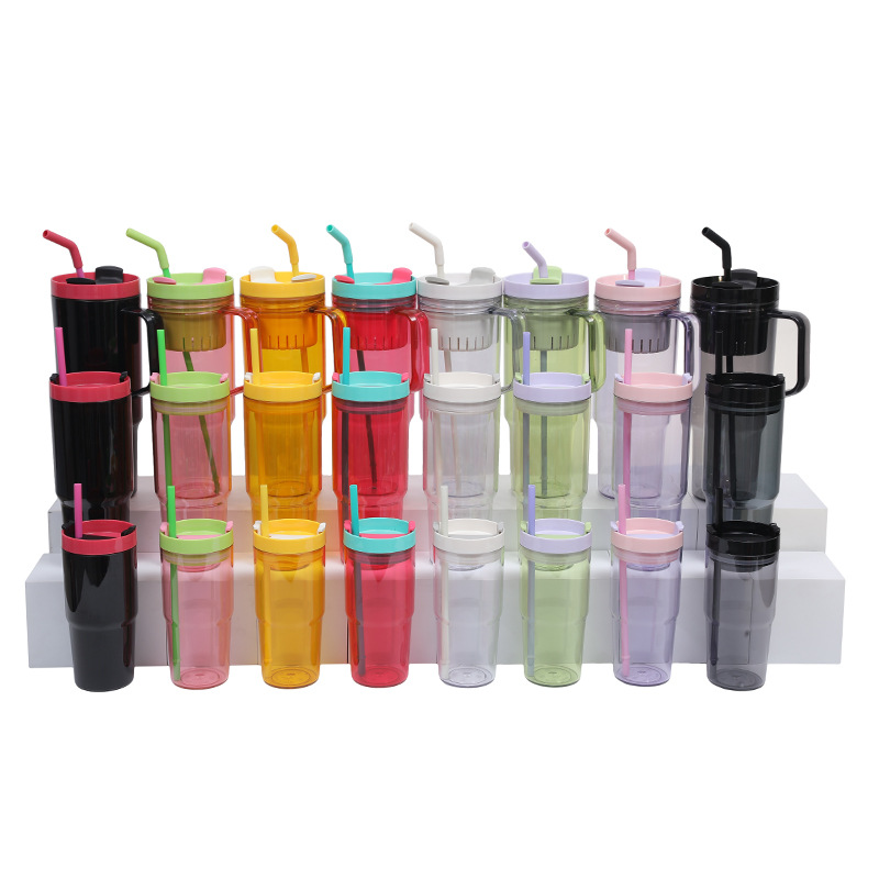 2025 Cross-border New 40oz handle car cup Beer mug three-piece set Portable with straw plastic handle cup full figure